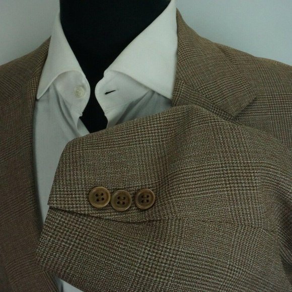 Ermenegildo Zegna 100% Silk Light Brown Plaid coat - Picture 3 of 7